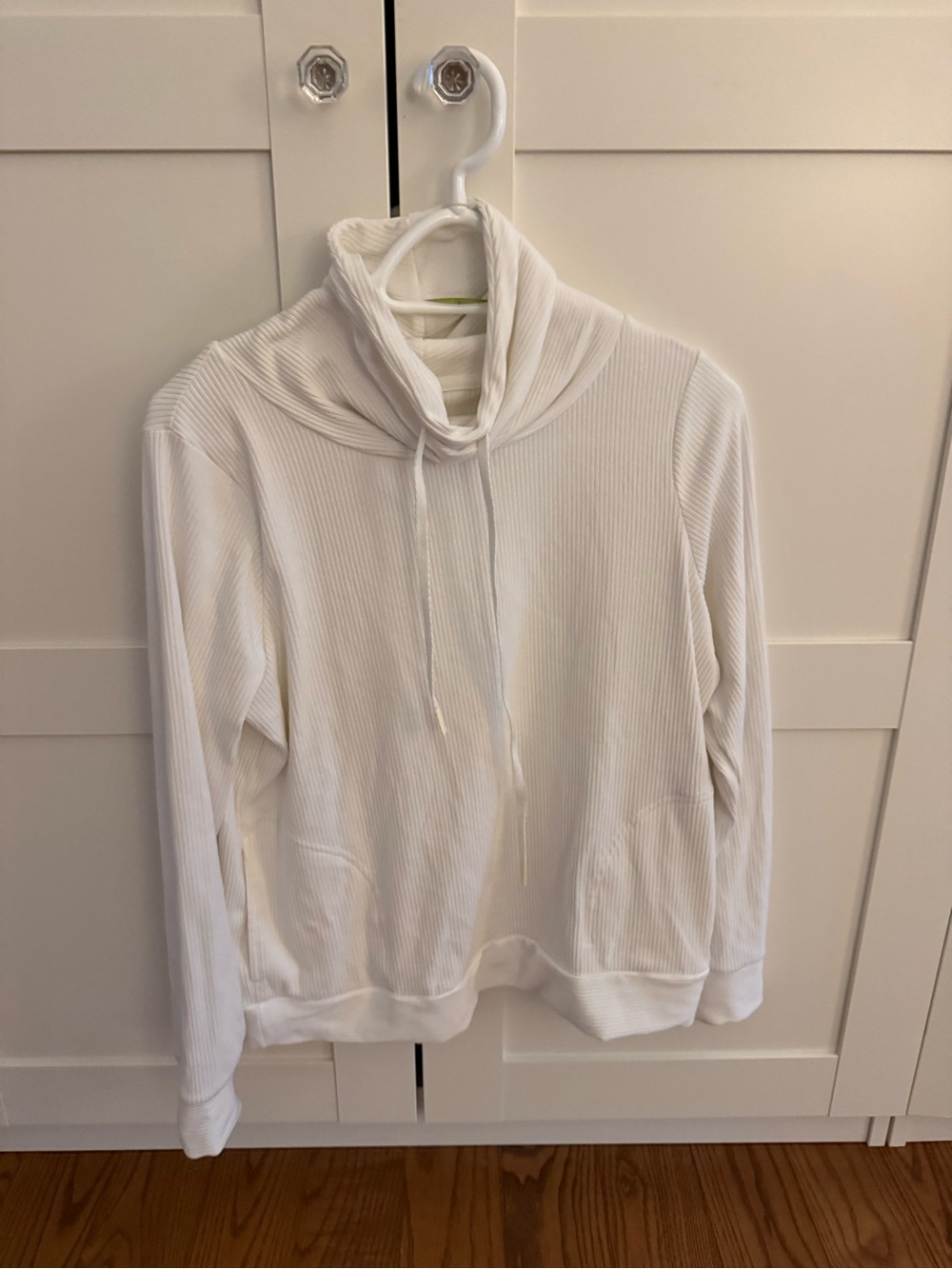 Ribbed White Cowl Neck Pullover Sweater